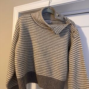 Universal Thread Gray and Cream Striped Turtleneck Sweater